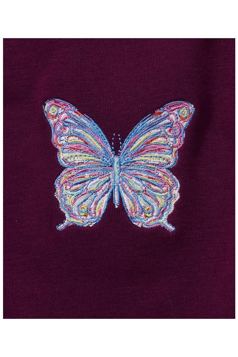 Girls Crew Neck Embroidered Sweatshirt, Alternate, color, Plum Butterfly
