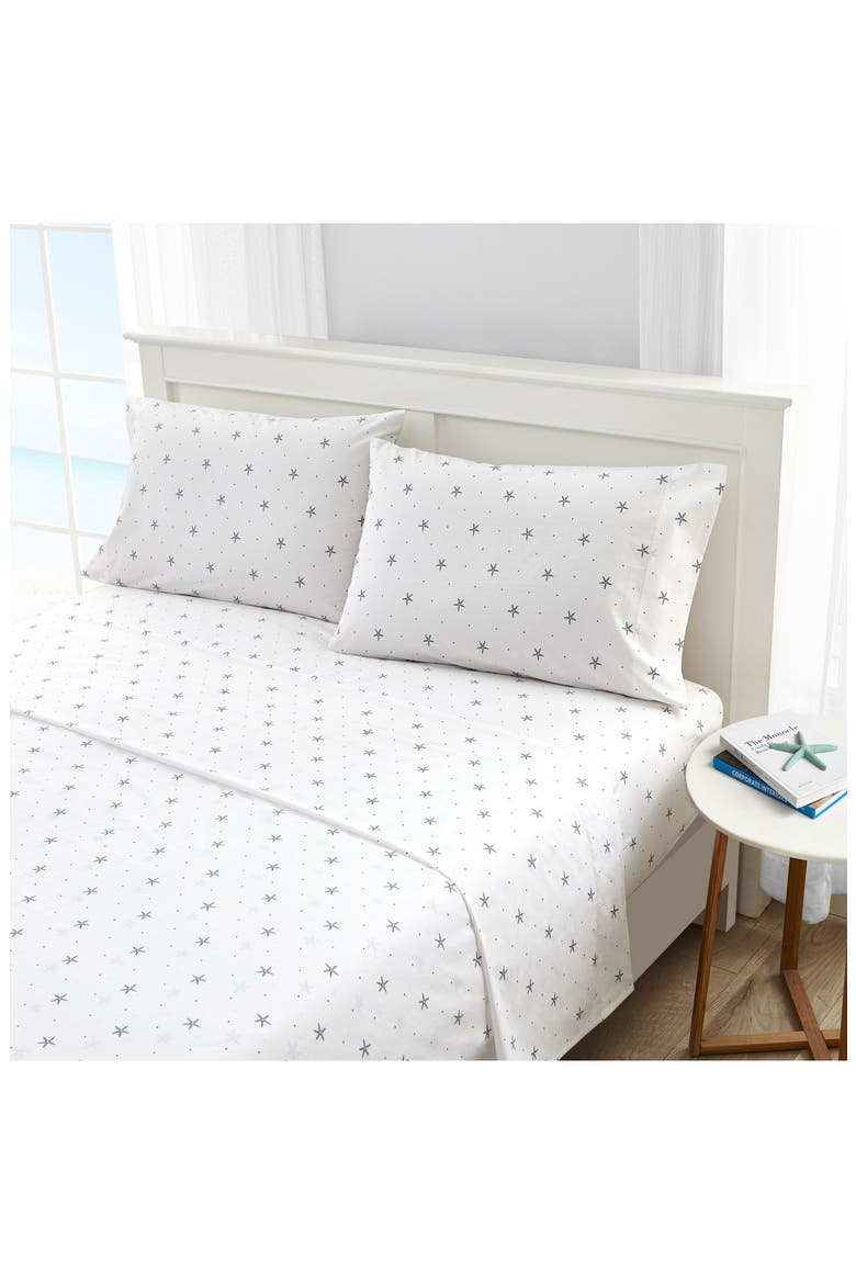 Star Spangled Coastal 200 Thread Count Cotton Percale Sheet Set, Alternate, color, WHITE/ DARK BLUE