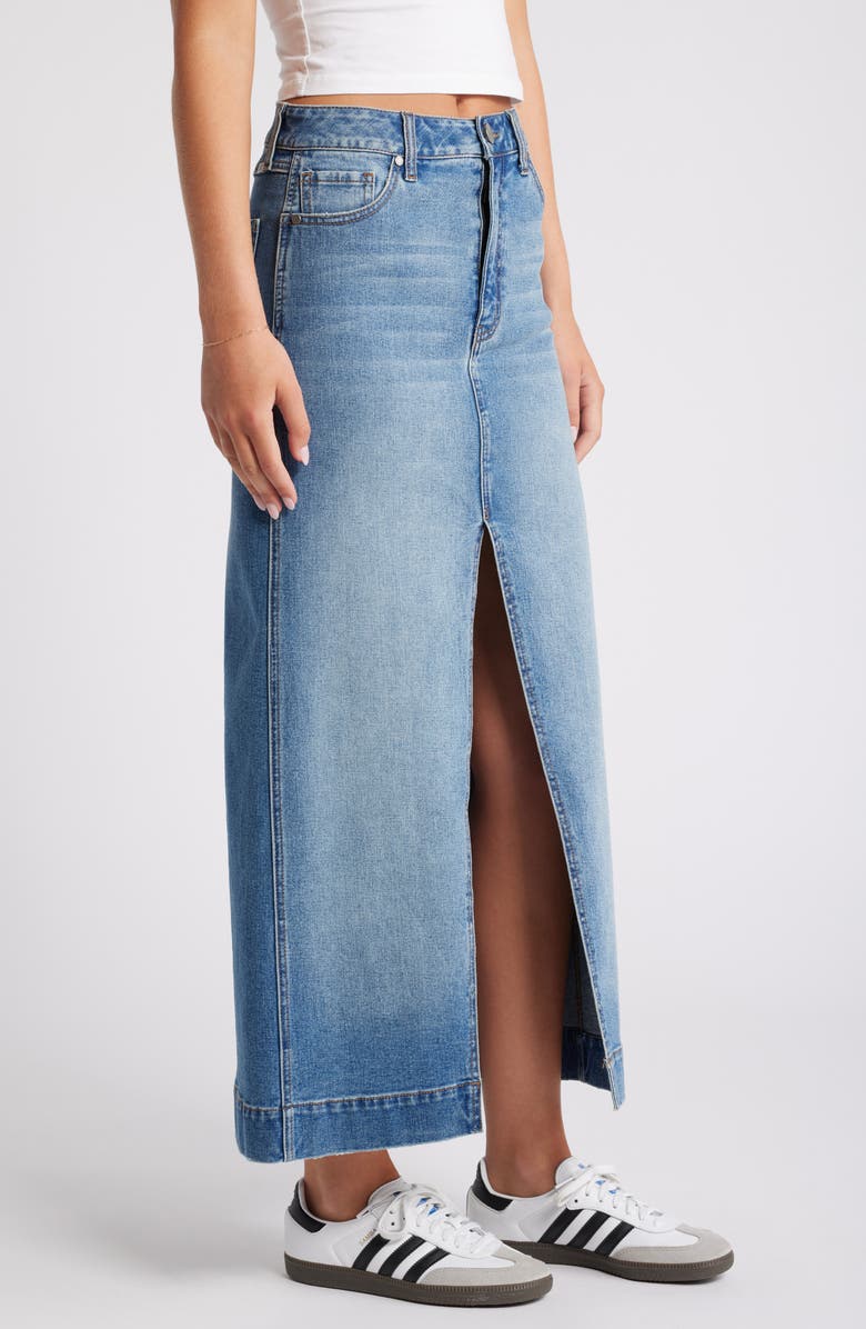 1822 Denim Front Slit Denim Maxi Skirt, Alternate, color, 