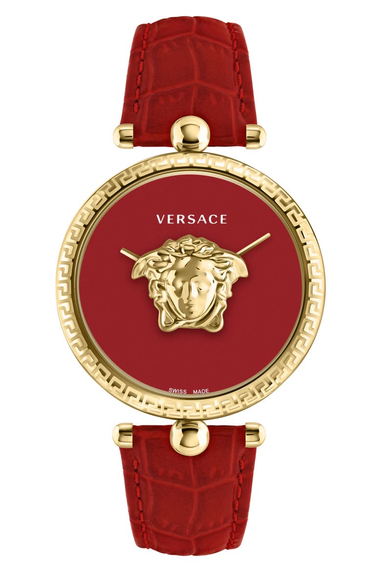 Palazzo Empire Two Hand Quartz Leather Strap Watch, 39mm, Main, color, GOLD