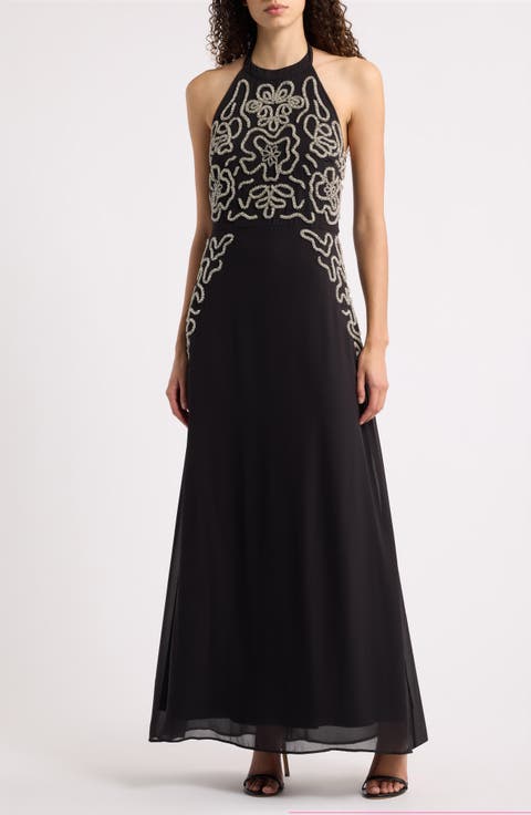 Embellished Maxi Halter Dress