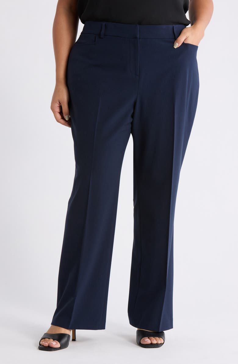 Tahari ASL Bird Eye Straight Leg Pants, Main, color, New Navy
