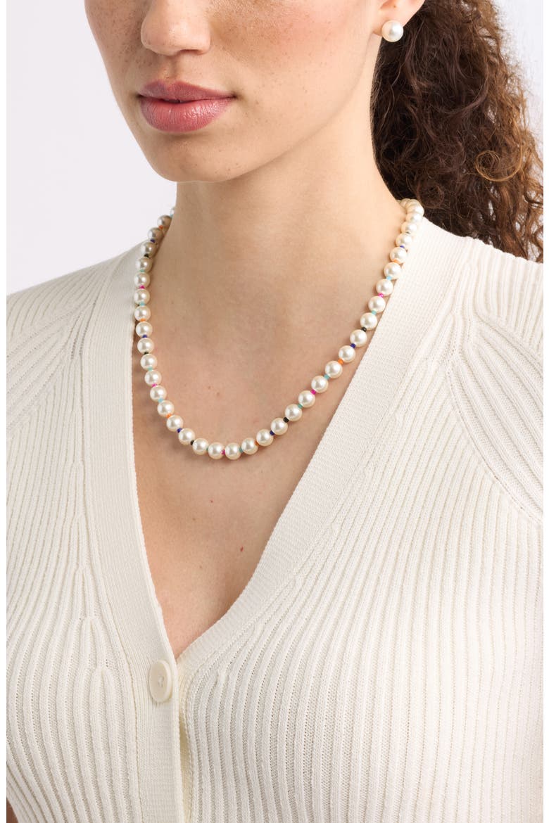 Imitation Pearl & Glass Bead Necklace, Alternate, color, WHITE- RAINBOW- GOLD