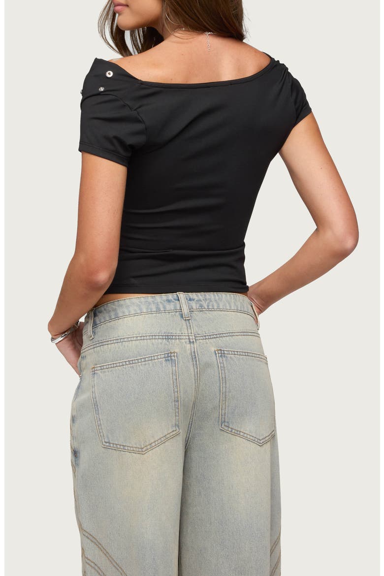 Bijou Metal Snap Stud Off the Shoulder Top, Alternate, color, BLACK