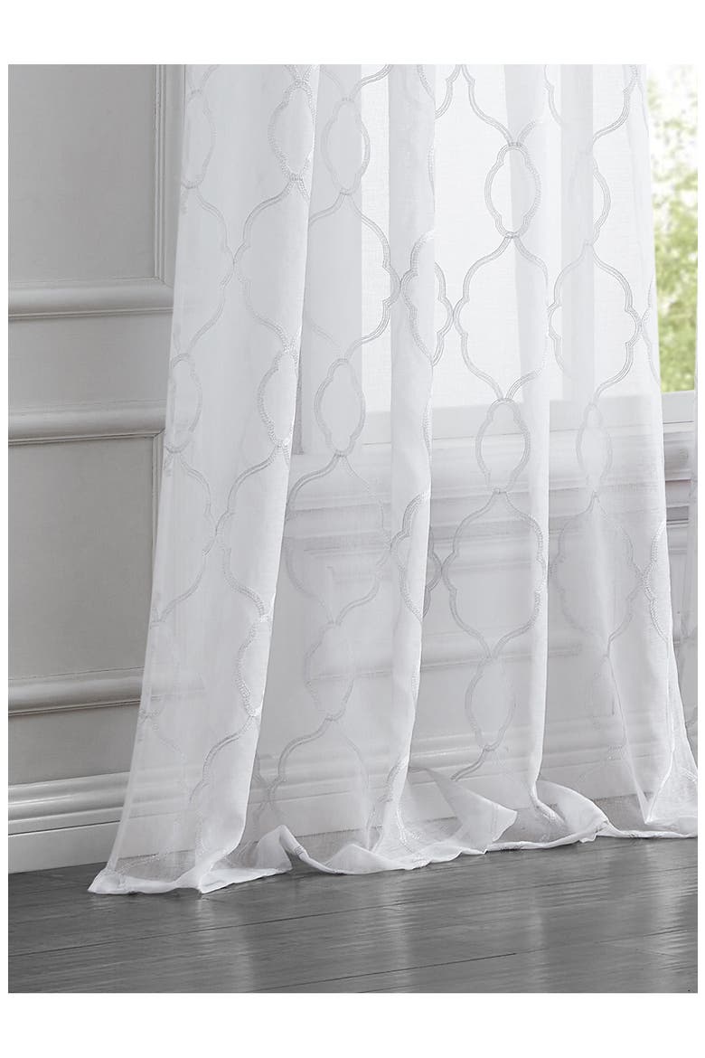 Set of 4 Print Sheer Curtain Panels, Alternate, color, WHITE