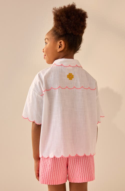 Next Kids' Embroidered Short Sleeve Cotton Button-up Shirt In White