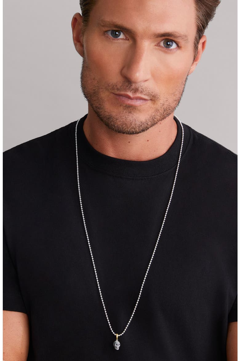 Men's Anthem Sterling Silver Caviar Skull Pendant, Alternate, color, TWO-TONE