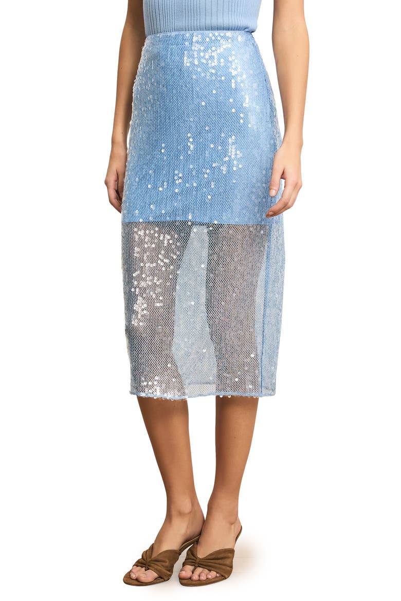 Allora Sequin Mesh Midi Skirt, Main, color, BLUE JAY
