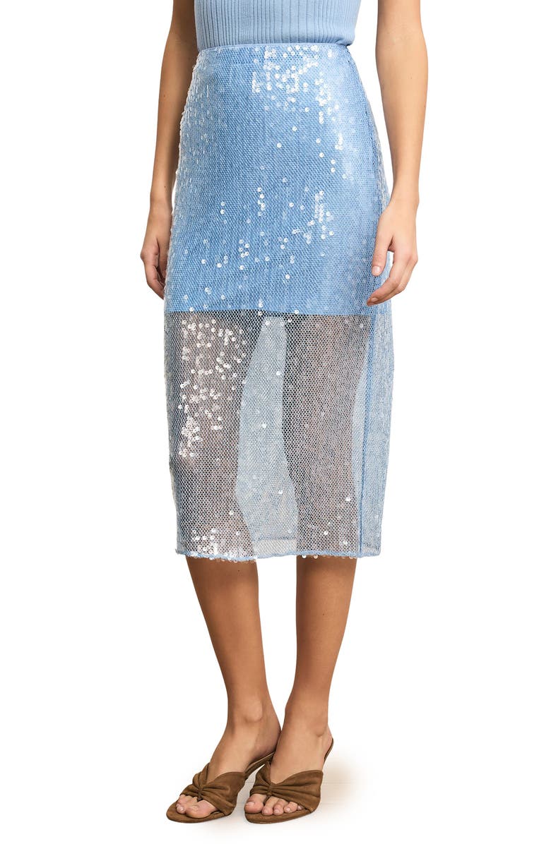 Veronica Beard Allora Sequin Mesh Midi Skirt, Main, color, Blue Jay
