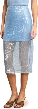 Veronica Beard Allora Sequin Mesh Midi Skirt