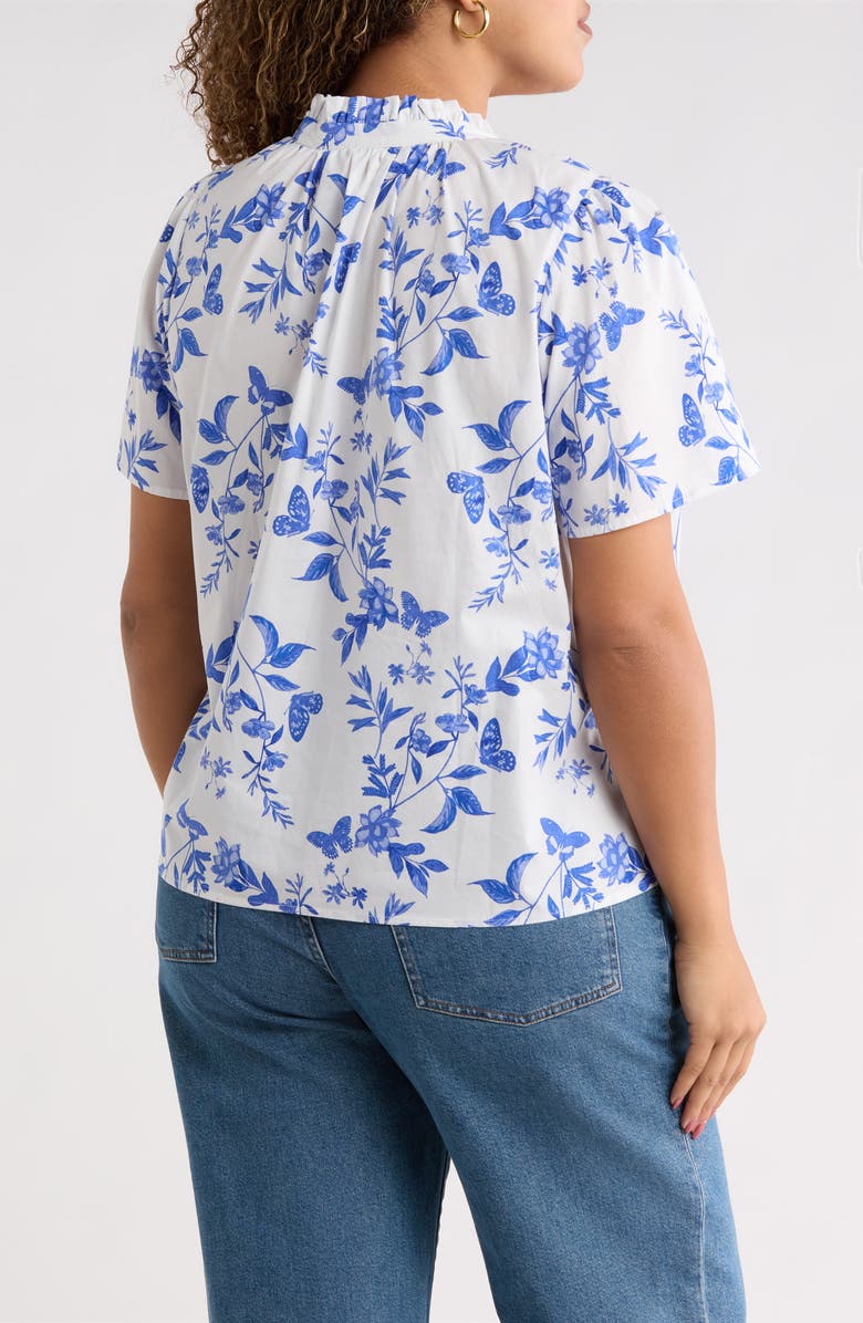 SUGARLIPS Leya Floral Inaya Split Neck Top, Alternate, color, White-Blue-Multi