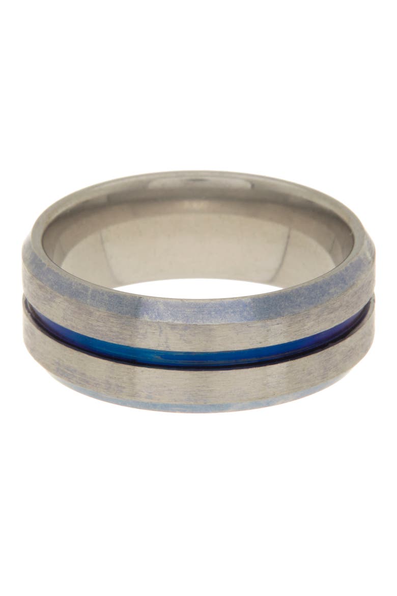 Men's Two-Tone Stainless Steel Stripe Ring, Main, color, BLUE- SILVER
