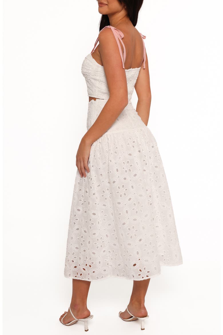 Kara Eyelet Cotton Bustier Crop Top & Maxi Skirt Set, Alternate, color, WHITE