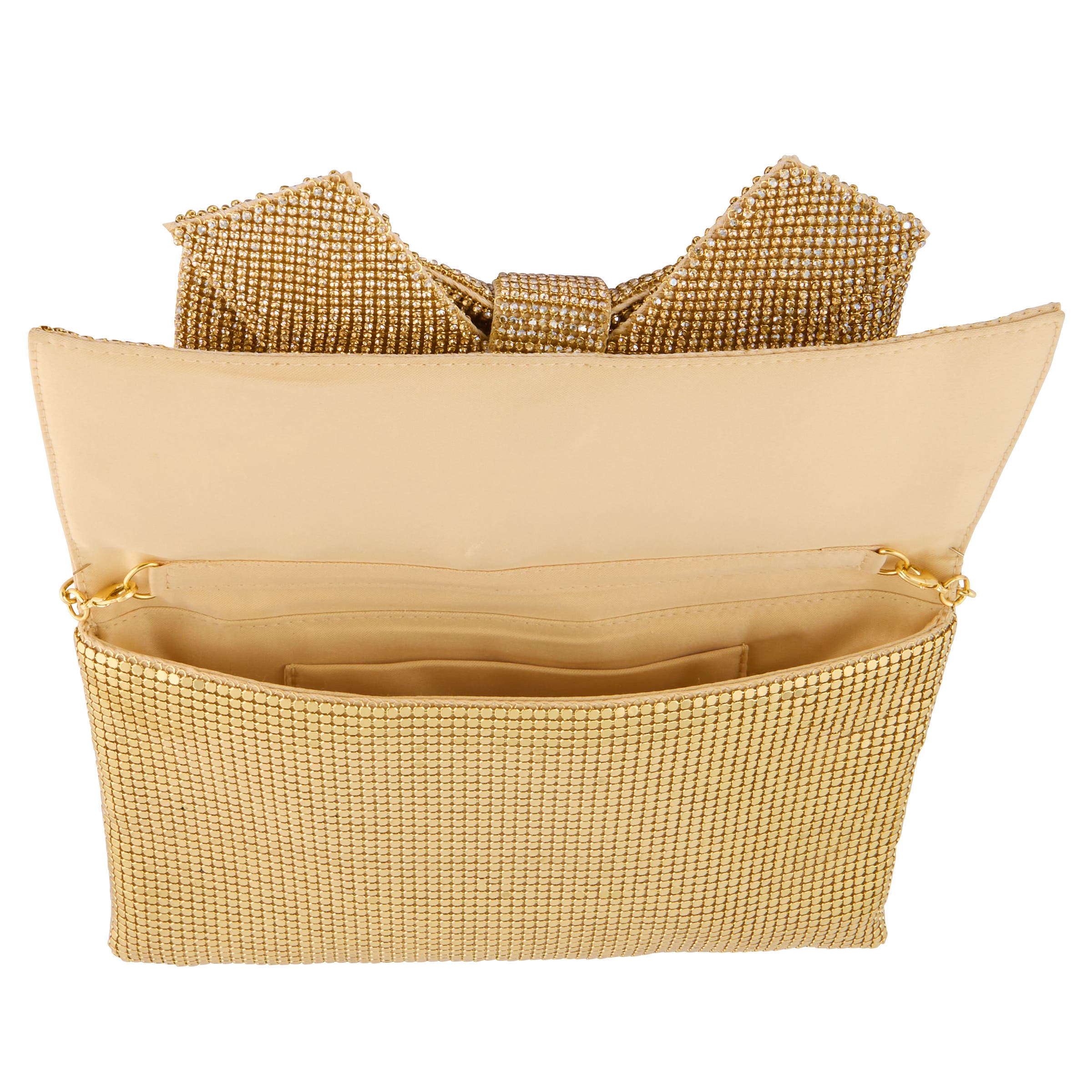 Gemma Crystal Bow Clutch, Alternate, color, Metallic Gold