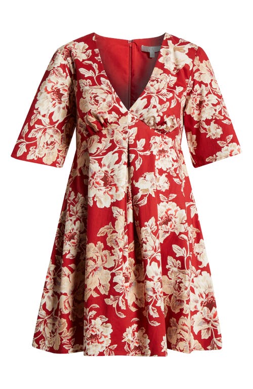 Shop Wayf Zelma Floral Short Sleeve Minidress In Red