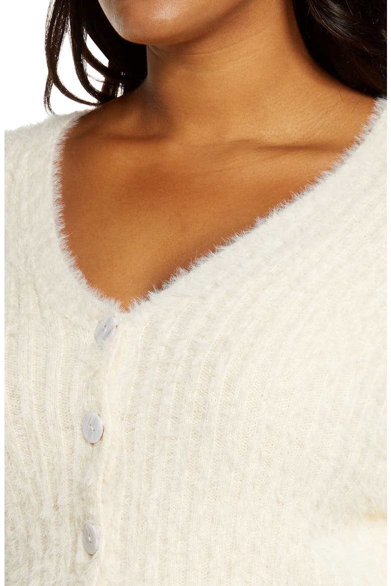 Fuzzy Crop Cardigan, Alternate, color, OATMILK