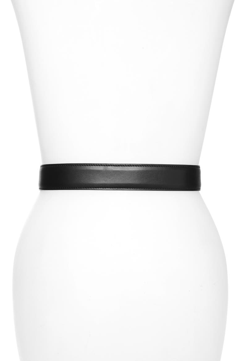 Logo Plate Leather Belt, Alternate, color, BLACK W/ GOLD