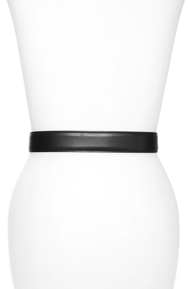 Moschino Logo Plate Leather Belt, Alternate, color,