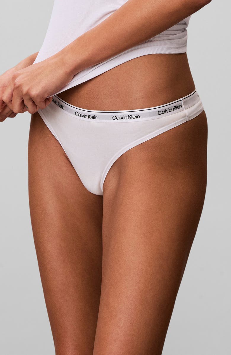 Calvin Klein Assorted 5-Pack Cotton Blend Thongs, Alternate, color, Shoreline/Blue/ White/Gh/Blu