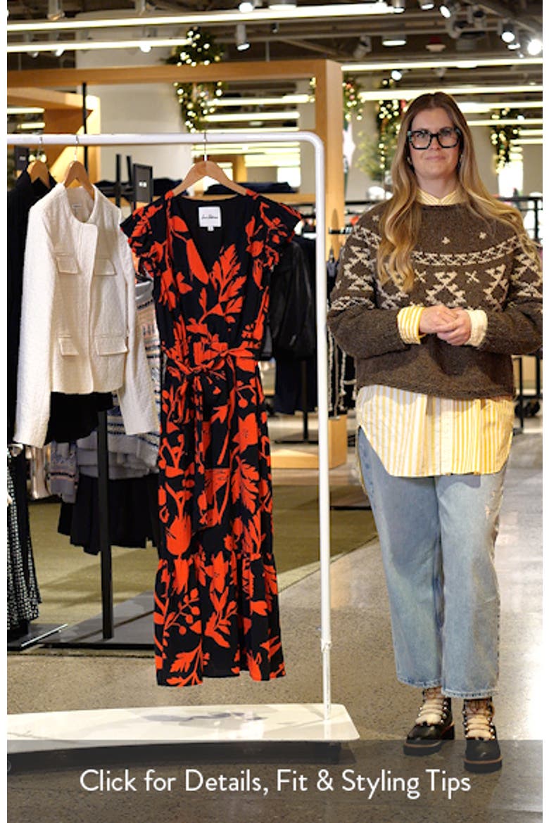 Floral Print Flutter Sleeve Tie Waist Maxi Dress video
