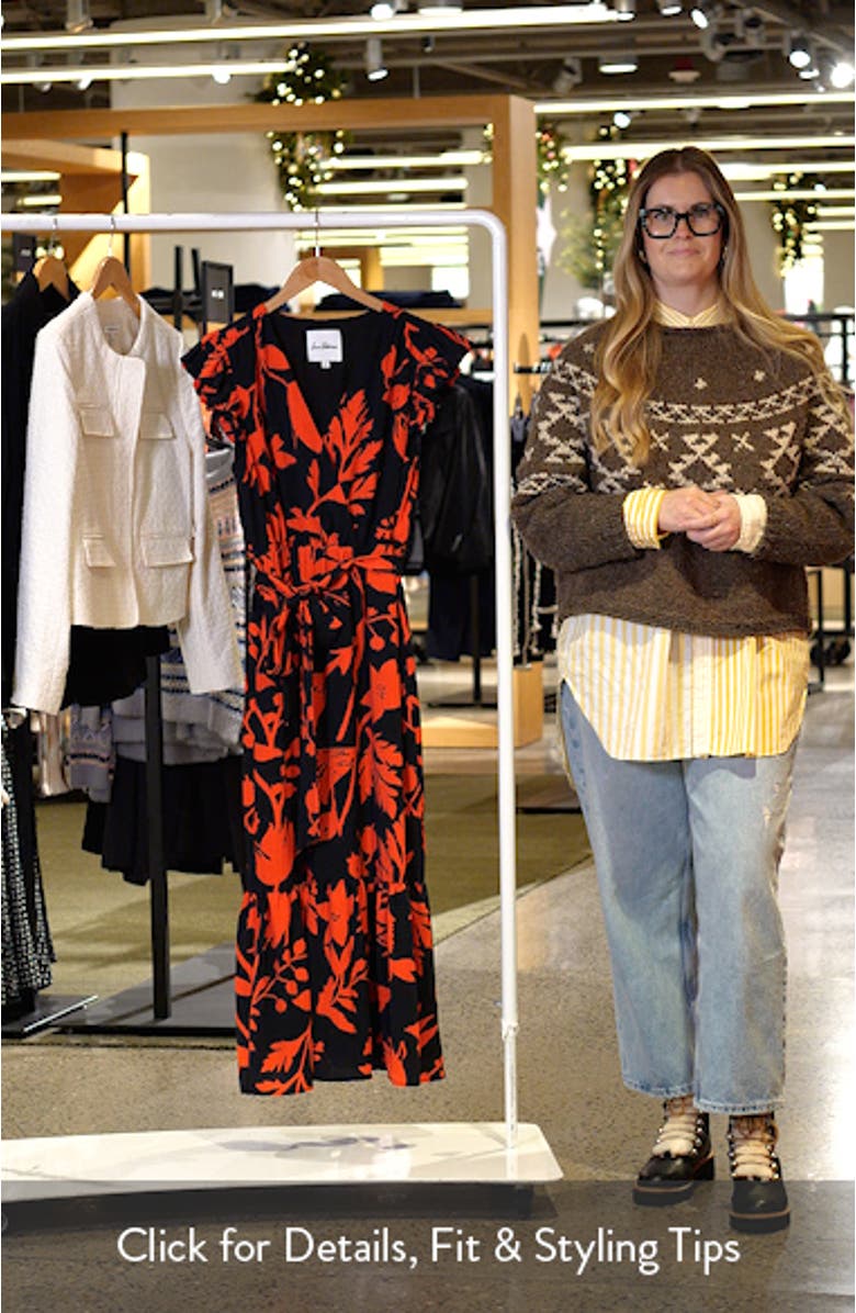 Floral Print Flutter Sleeve Tie Waist Maxi Dress, sales video thumbnail