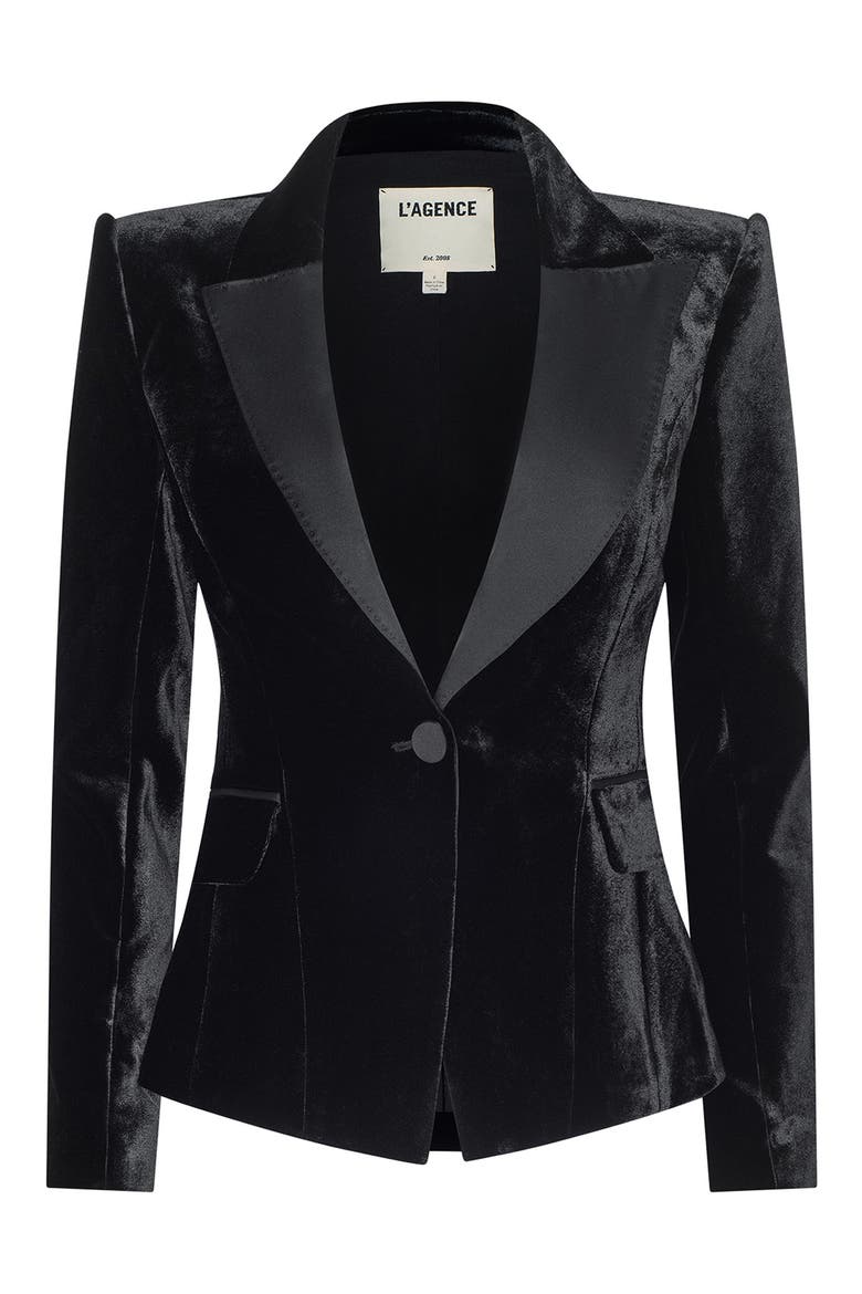 Philippa Velvet Tuxedo Blazer, Alternate, color, BLACK