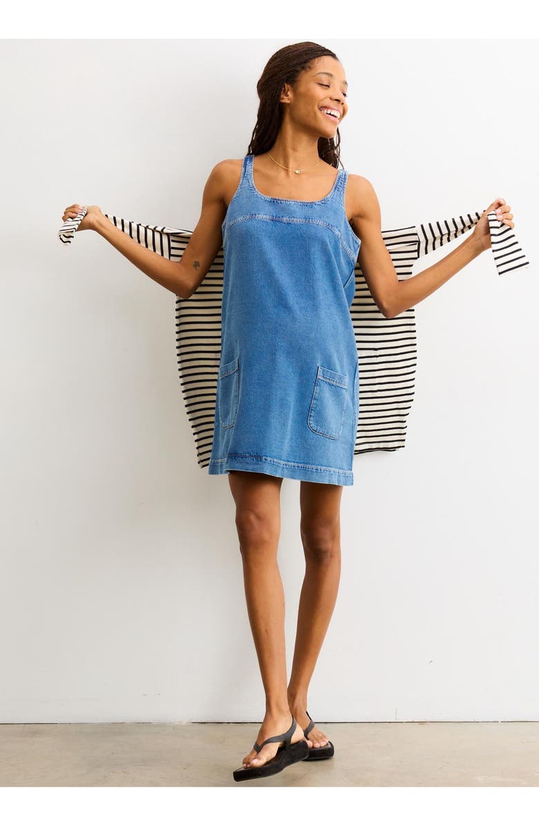 HATCH Collection The Kiley Denim Mini Maternity Dress, Alternate, color, Vintage Dream Blue