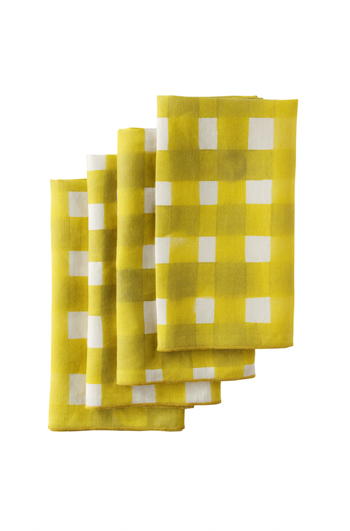 Goldie Home Yellow Cross Hatch Napkin In Yellow Cross Gold Trim