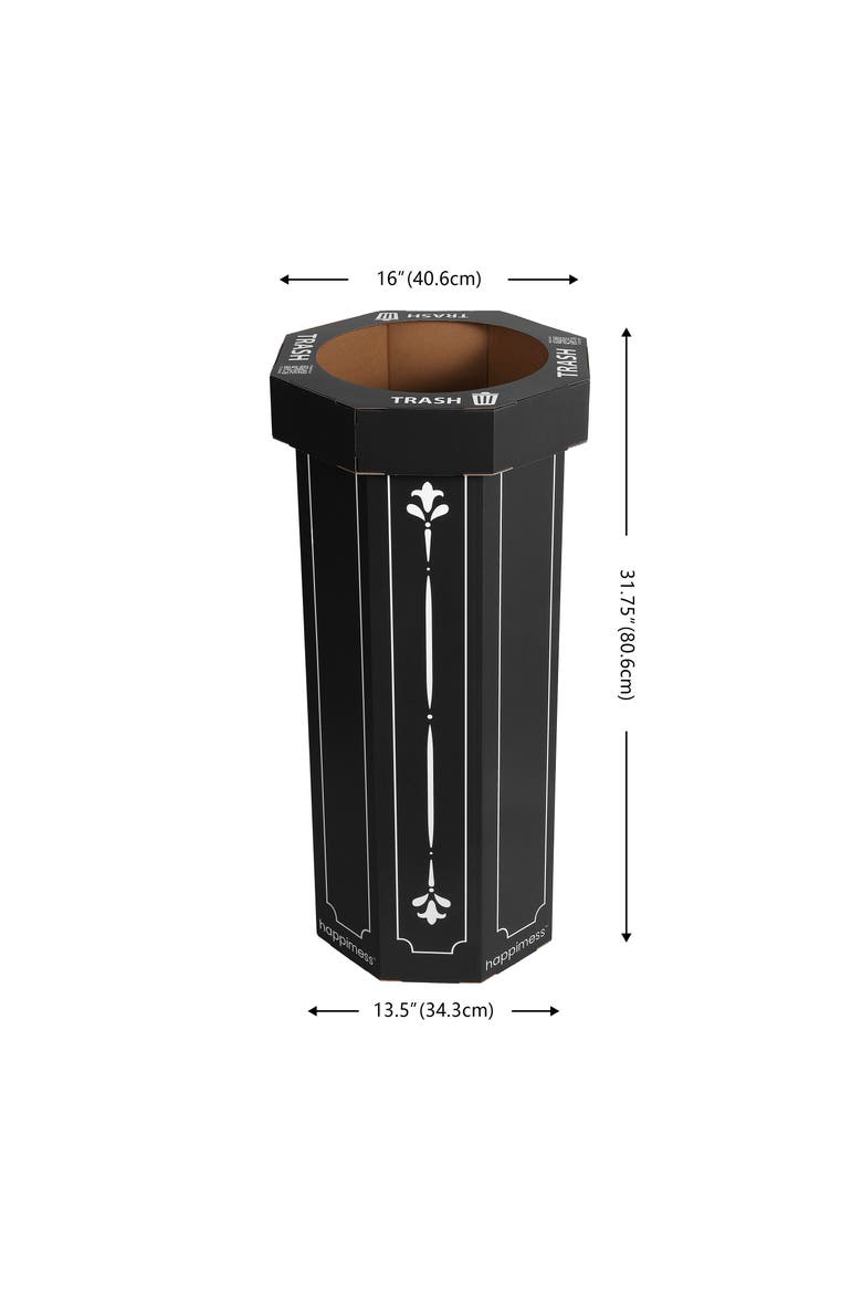 Fleur Traditional Classic Disposable Corrugated Cardboard Event Trash Can and Recycling Bin, Alternate, color, Bridal Black