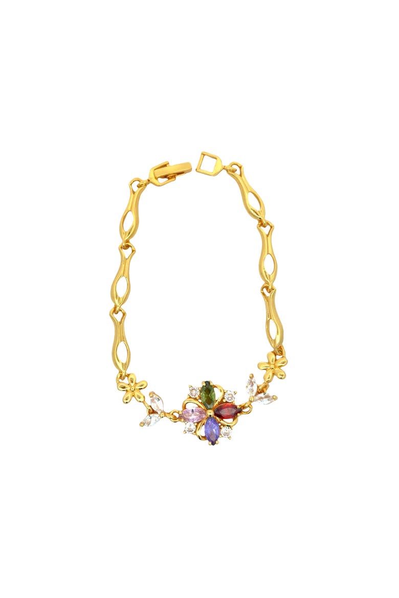 18K Gold-Plated Botanical Multicolor Accent Link Bracelet, Main, color, Gold/Multicolor