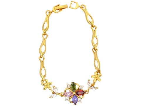 18K Gold-Plated Botanical Multicolor Accent Link Bracelet