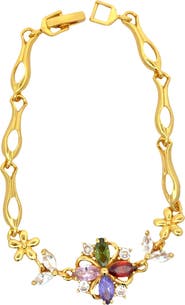 Gemini Jewelry 18K Gold-Plated Botanical Multicolor Accent Link Bracelet