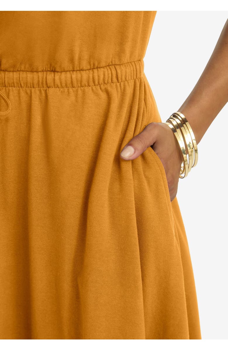 Jessica London Stretch Cotton Drawstring Maxi Dress, Alternate, color, Rich Gold