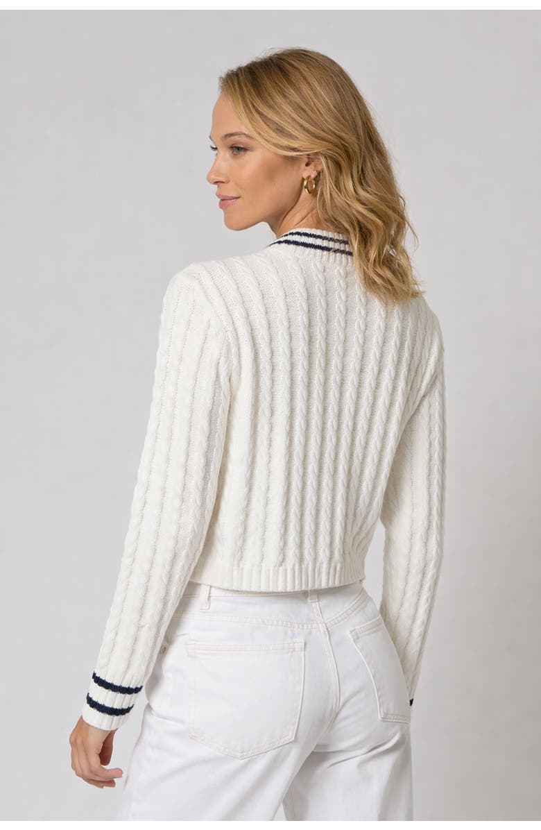 Central Park West Coen Cable Zip Up Bomber, Alternate, color, White/Navy