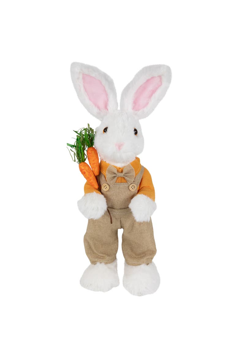 Plush Standing Boy Rabbit with Overalls Easter Figure - 15" - White and Tan, Main, color, White