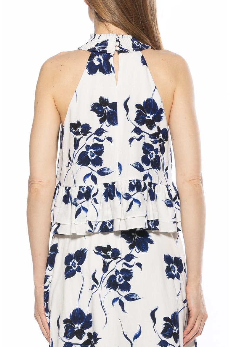 Roth Smocked Ruffle Halter Top, Alternate, color, IVORY FLORAL