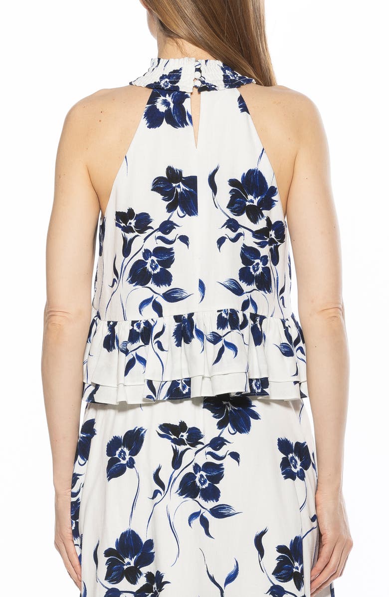 Alexia Admor Roth Smocked Ruffle Halter Top, Alternate, color, Ivory Floral
