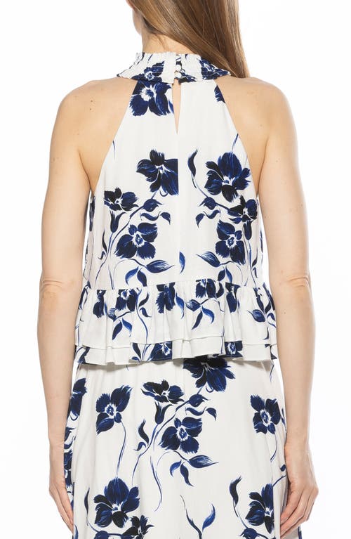 Alexia Admor Roth Smocked Ruffle Halter Top In Ivory Floral