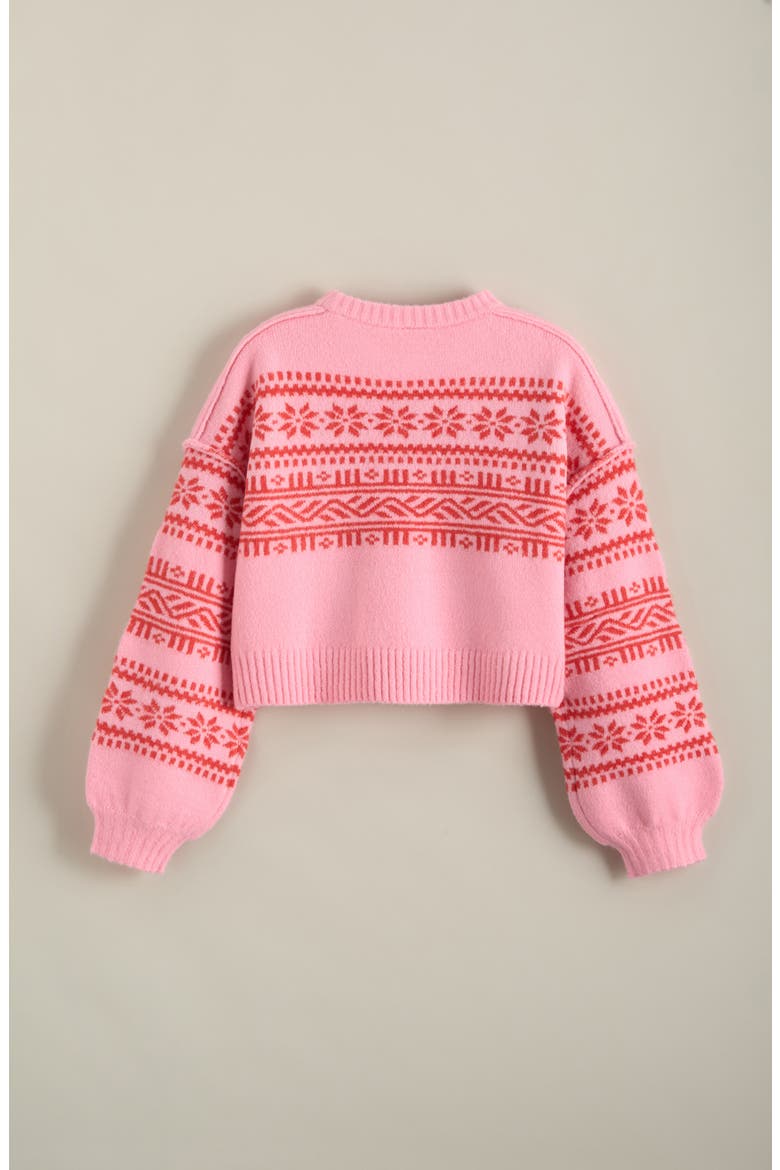 Kids' Fair Isle Boxy Crewneck Sweater, Alternate, color, PINK PRISM- RED FAIRISLE