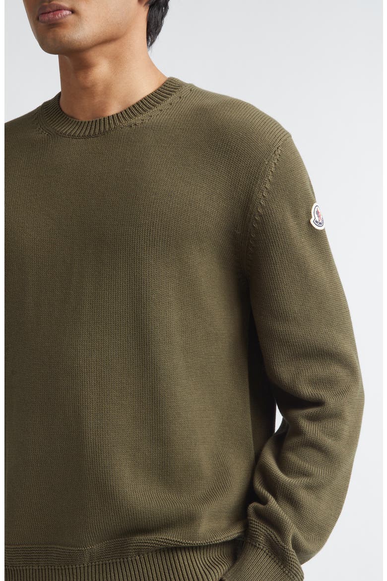 Logo Patch Cotton Crewneck Sweater, Alternate, color, AMBER TONED OLIVE