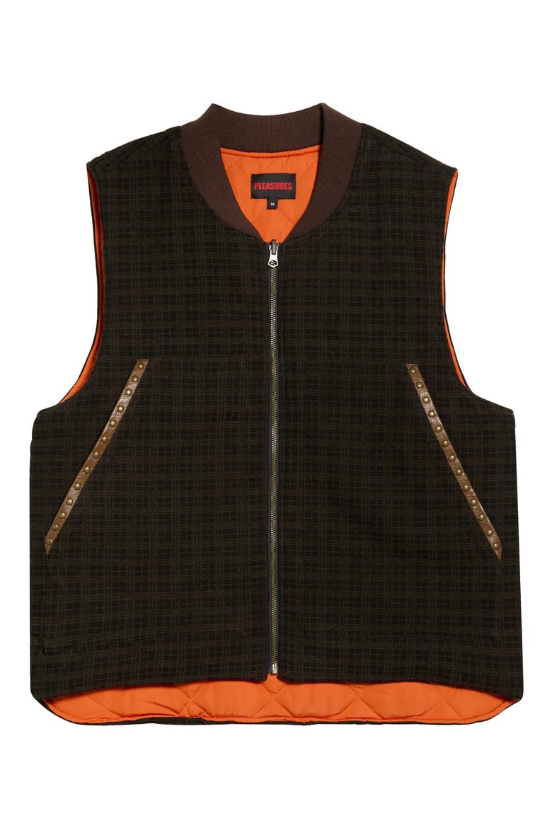 Horns Studded Zip Vest, Alternate, color, BROWN PLAID