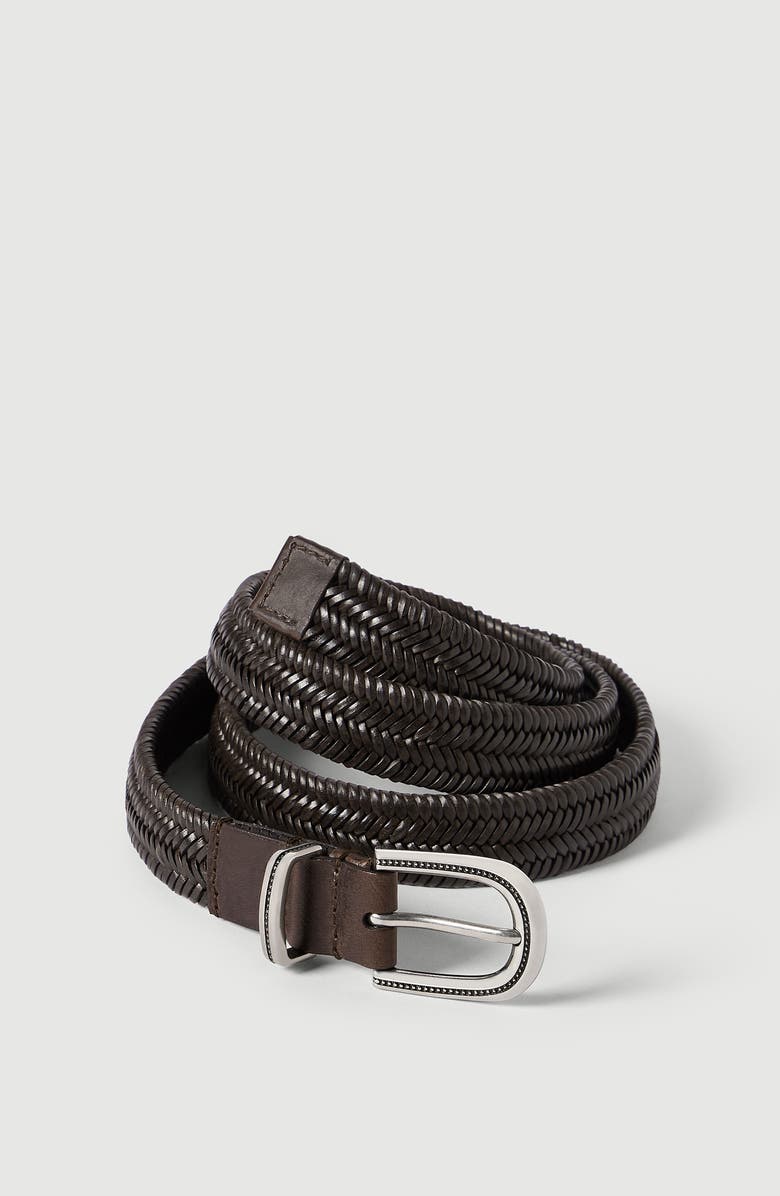 Brunello Cucinelli Braided leather belt, Alternate, color, Brown
