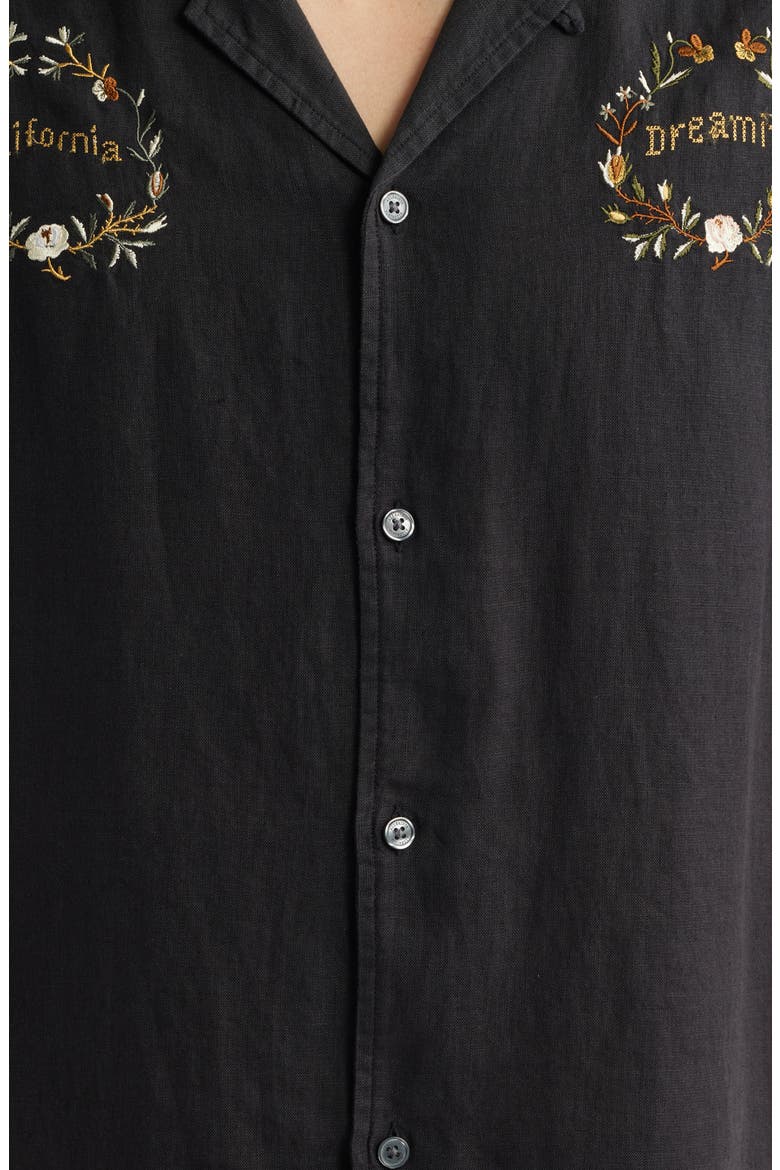 Klavicle California Dreamin' Embroidered Linen Camp Shirt, Alternate, color, JET BLACK