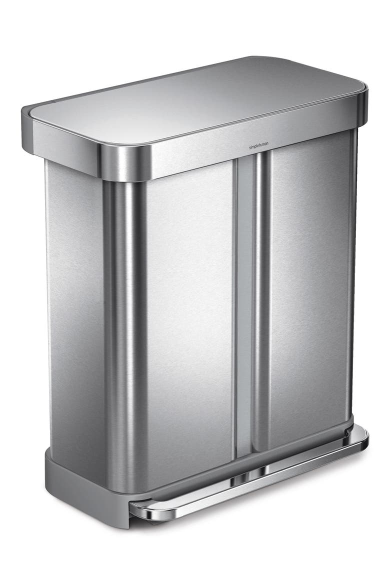 58L recycler rectangular step can, Main, color, BRUSHED STAINLESS STEEL