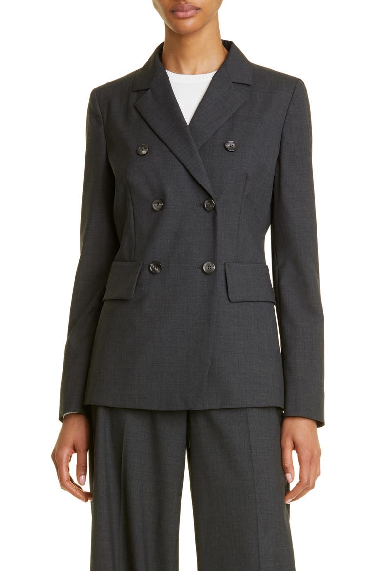 Editore Double Breasted Virgin Wool Blazer, Main, color, DARK GREY