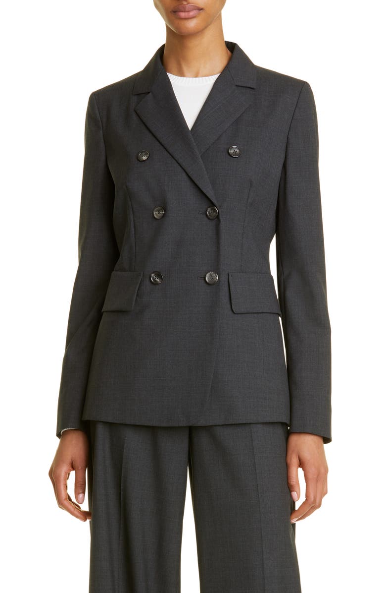 Max Mara Editore Double Breasted Virgin Wool Blazer, Main, color, 