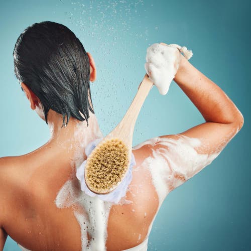 PURSONIC PURSONIC DUAL ACTION DRY BRUSH & MESH SPONGE COMBO WITH LOTUS WOODEN HANDLE 