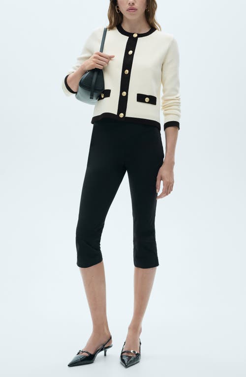 Mango Contrast Trim Cardigan In Ecru