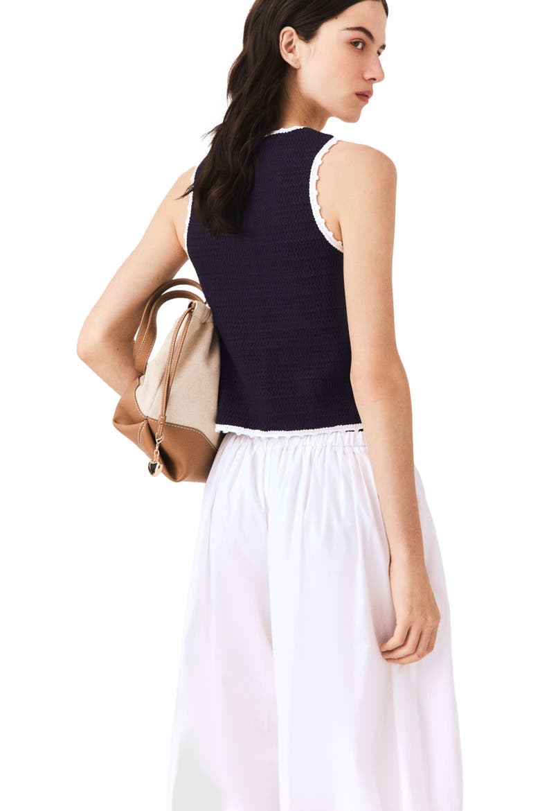 Knit top with crochet trim, Alternate, color, Navy
