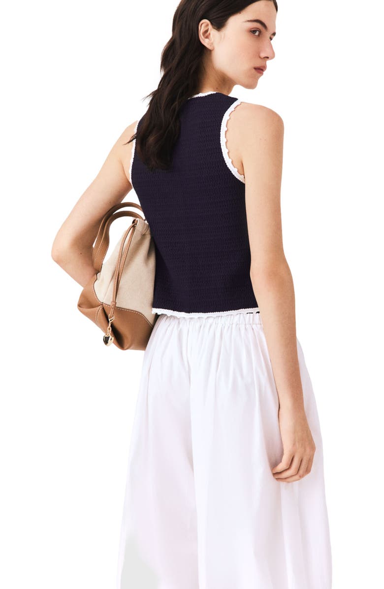 maje Knit top with crochet trim, Alternate, color, Navy